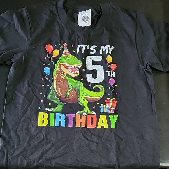 Other - Kids Black Dinosaur Birthday T-Shirt